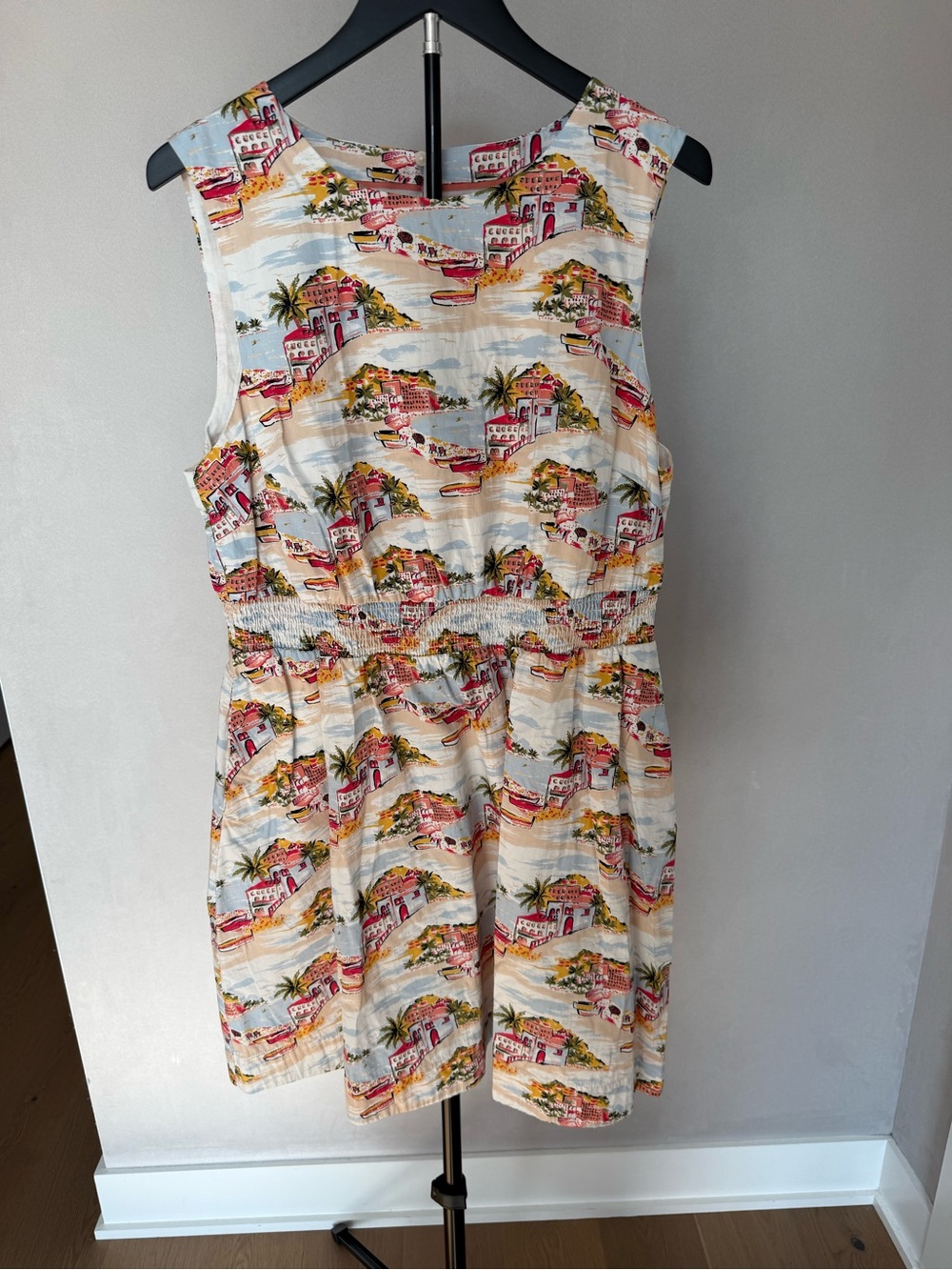 Boden Coral & Green Printed Sundress with White Base